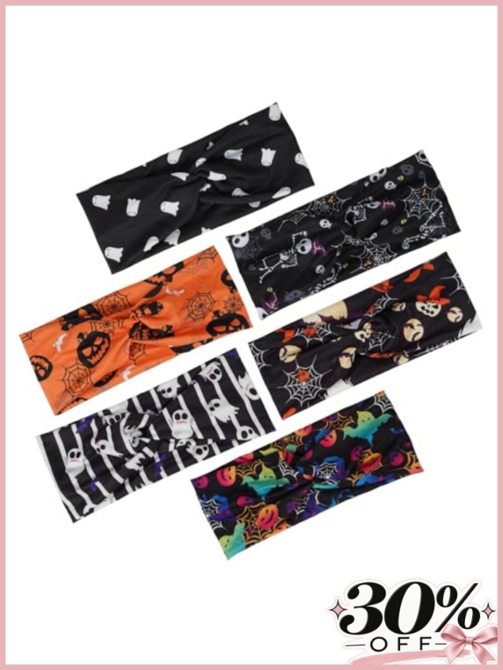Halloween Knotted Headbands for Women, Pack of 6, Spooky Ghost Pumpkin